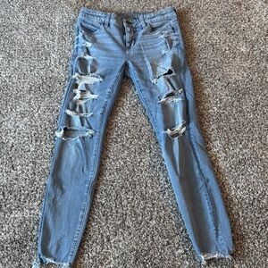 American Eagle Outfitters Distressed Skinny Jeans in Light Blue